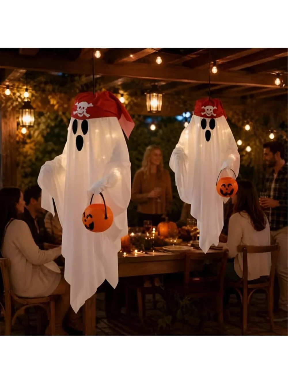 2 Pack Hanging Pirate Ghost Decorations with Lights for Halloween
